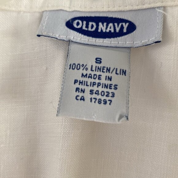 OLD NAVY white linen blouse short sleeve lacework S - Picture 2 of 3